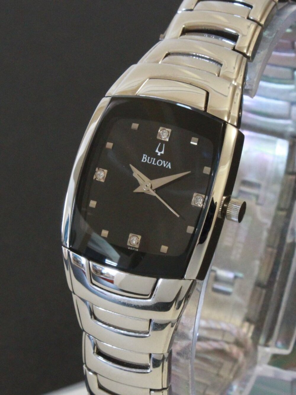 Bulova Ladies Classic Tonneau Style Quartz Watch Diamond Indices Black Dial 21mm - Picture 7 of 13